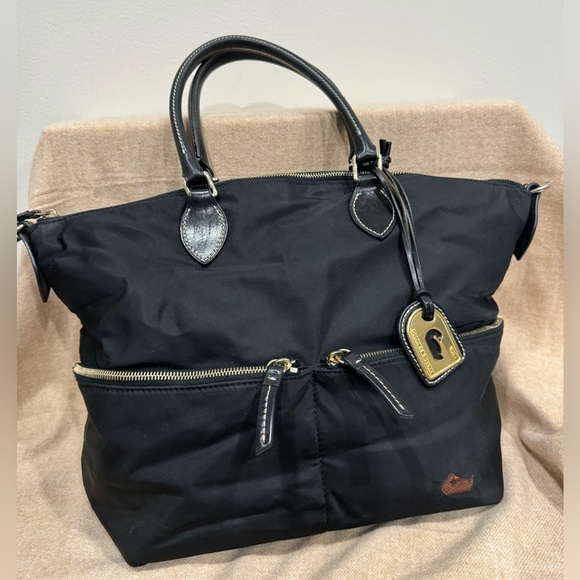 Dooney & Bourke Black Nylon Tote with Hot Pink Lining - Picture 1 of 16